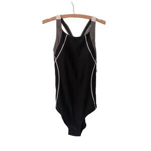 Women's Costume Swimsuit XL Sporty Athletic Racer Back Black/White
